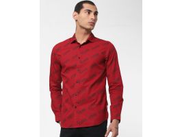 Red Full Sleeves Printed Shirt